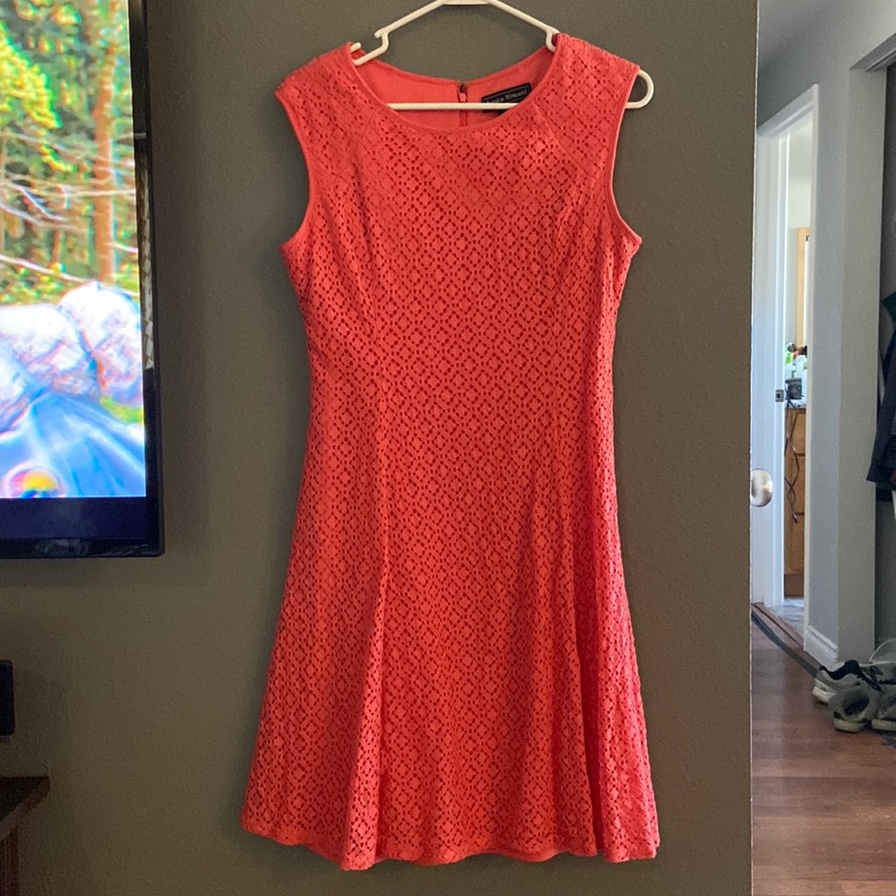 Coral eyelet detail sleeveless dress